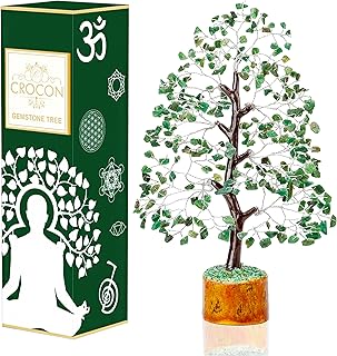 Crocon Green Aventurine Gemstone Money Tree Feng Shui Bonsai for Reiki Healing Chakra Stone Balancing Energy Generator Spiritual Meditation Home Interior Office Decor Size 10-12 inch