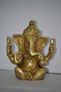Hub culturel® J92–200–0023 Ganesh, Ganpati, indien fait main Religieux Sculpture de Ganesha, look antique en laiton massif artefact, Collection Vintage décoratif, précieux, finition rustique, Vintage, cadeau religieuse Home Decor