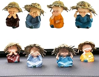 weiting Figurine de moine - Objets de collection artisanat 4 pièces sculpture de moine figurine de bouddha miniature | Ornement drôle de tableau de bord de voiture de petit bouddha pour les bureaux de